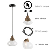 KSANA Pendant Lights Kitchen Island, 1-Light Farmhouse Kitchen Pendant Lighting Over Island, 7.5'' Rustic Wood Pendant Light Fixtures with Clear Glass Shade KSANA