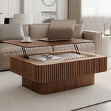 Lift Top Coffee Table with Storage for Living Room Mid Century Modern Coffee Table with Lifting Top Wood Fluted Coffee Tables with Lifts Up Tabletop for Home Apartment Office 38.6" Walnut Rectangle SPMETUYO