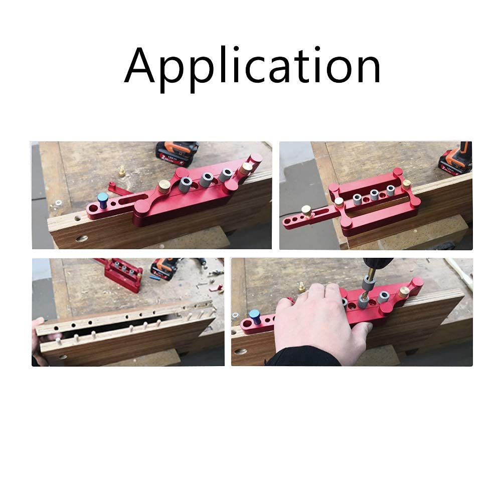 ANPTGHT Self Centering Doweling Jig Woodworking Joinery Hole Drill Guide with 1/4 5/16 3/8 Inch Positioner Locator Tool Red Wave Hardware Precise Punch Drilling Jig Kit ANPTGHT