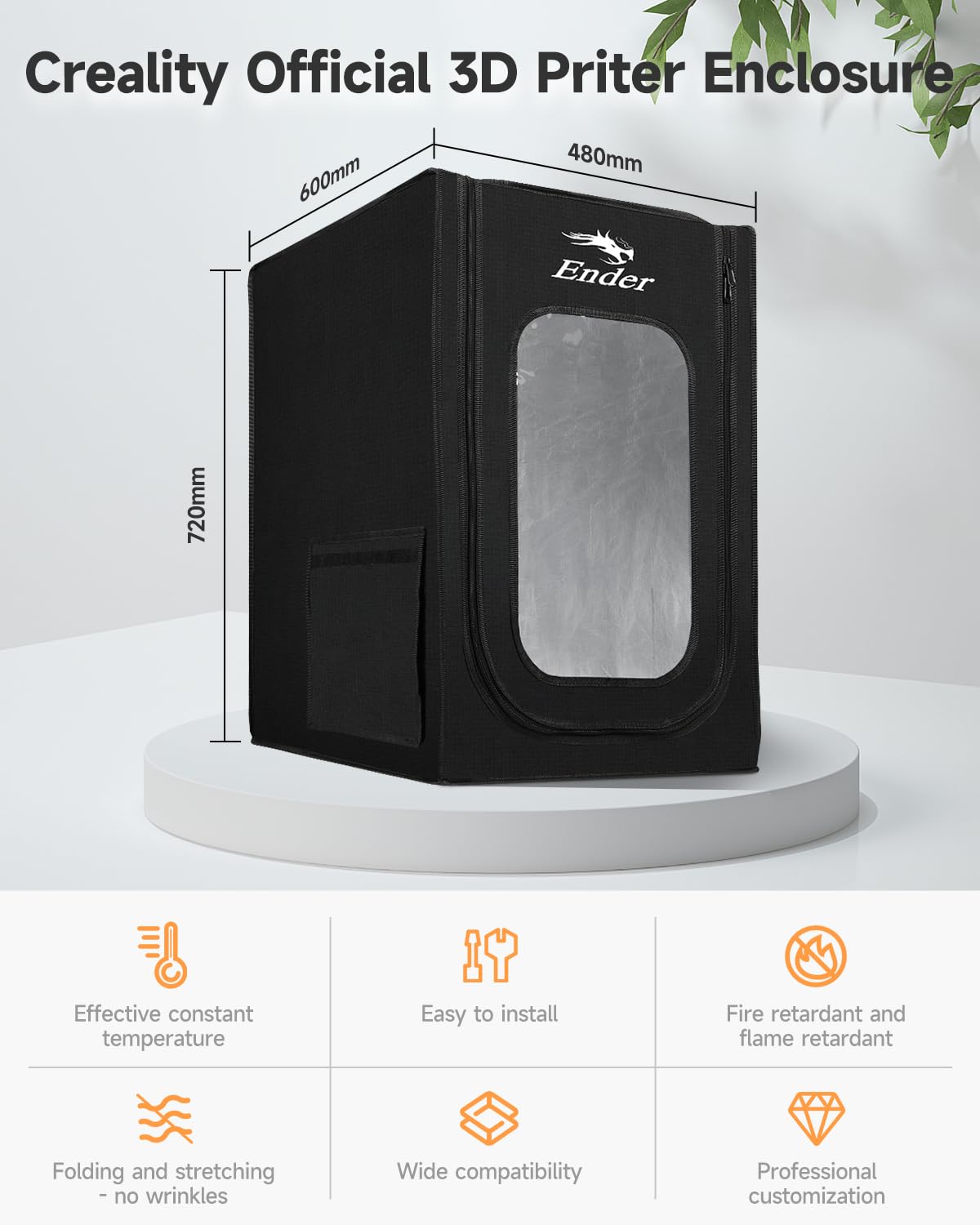 Creality Official 3D Printer Enclosure Fireproof and Dustproof Tent Constant Temperature Protective Cover Storage 480*600*720mm for Ender 3/Ender 3V2/Ender 3S/S1/S1 Pro/Ender 3Pro/Ender 3 Neo/3 V2 Neo Creality