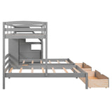 Triple Bunk Bed with Stairs, Twin Over Twin & Twin Bunk Bed for 3, Triple Bunk Bed with Drawers, Staircase with Storage, Built-in Shelves, for Kids Teens Adults (Gray) Bellemave