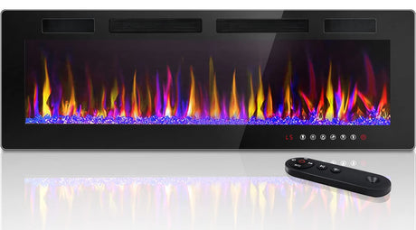 LEMBERI 72 inch Electric Fireplace Recessed and Wall Mounted,750/1500W Fireplace Heater and Linear Fireplace with Touch Screen Control Panel, Timer,Remote Control,Adjustable Flame Color and Speed LEMBERI