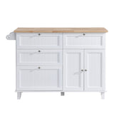 Merax Kitchen Island Set with 2 Stools, Solid Wood Dining Table with Drop Leaf Design, Storage Cabinet, Drawers and Towel Rack, 50.3" x 29.5", White Merax