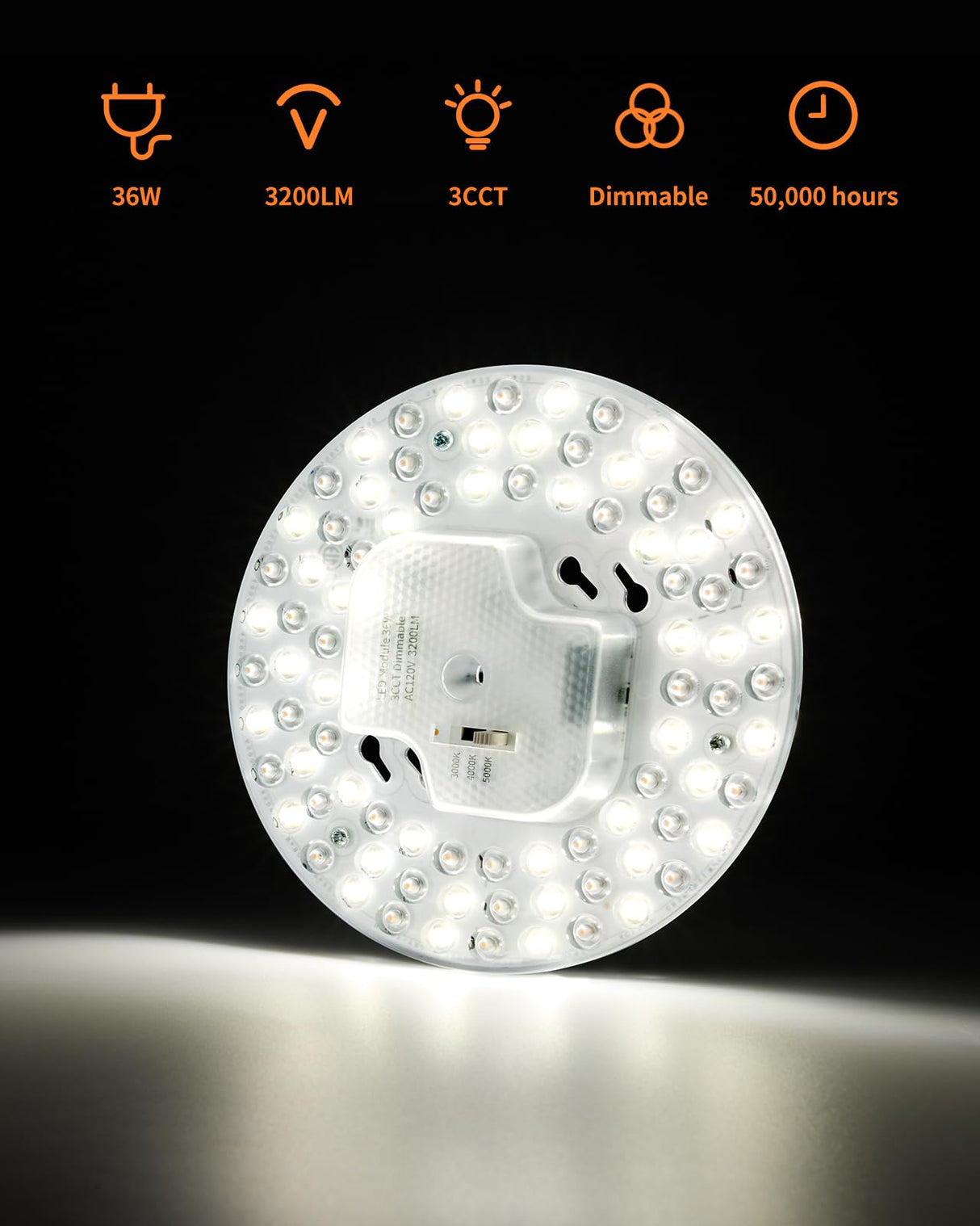 Tomosu 2 Pack Ceiling Fan Lamp Replacement, 6.69 inch Dimmable 3CCT 3000K/4000K/5000K 36W 3200LM, Ceiling Fan LED Light Kit Replacement, LED Light Engine Retrofit Kit Tomosu