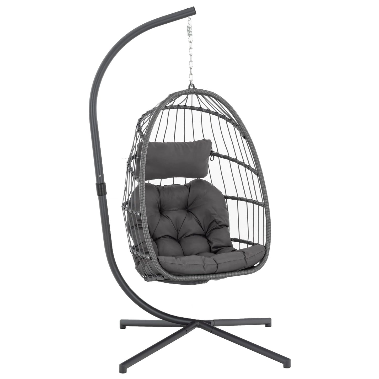 Yechen Indoor Outdoor Egg Hanging Chair with Stand, Patio Wicker Swing Egg Chair Indoor Swinging Chair Outdoor Hammock Egg Chair 350lbs Capacity for Patio Bedroom Balcony, Charcoal Grey (EG-0 - WoodArtSupply