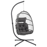Yechen Indoor Outdoor Egg Hanging Chair with Stand, Patio Wicker Swing Egg Chair Indoor Swinging Chair Outdoor Hammock Egg Chair 350lbs Capacity for Patio Bedroom Balcony, Charcoal Grey (EG-001) Yechen