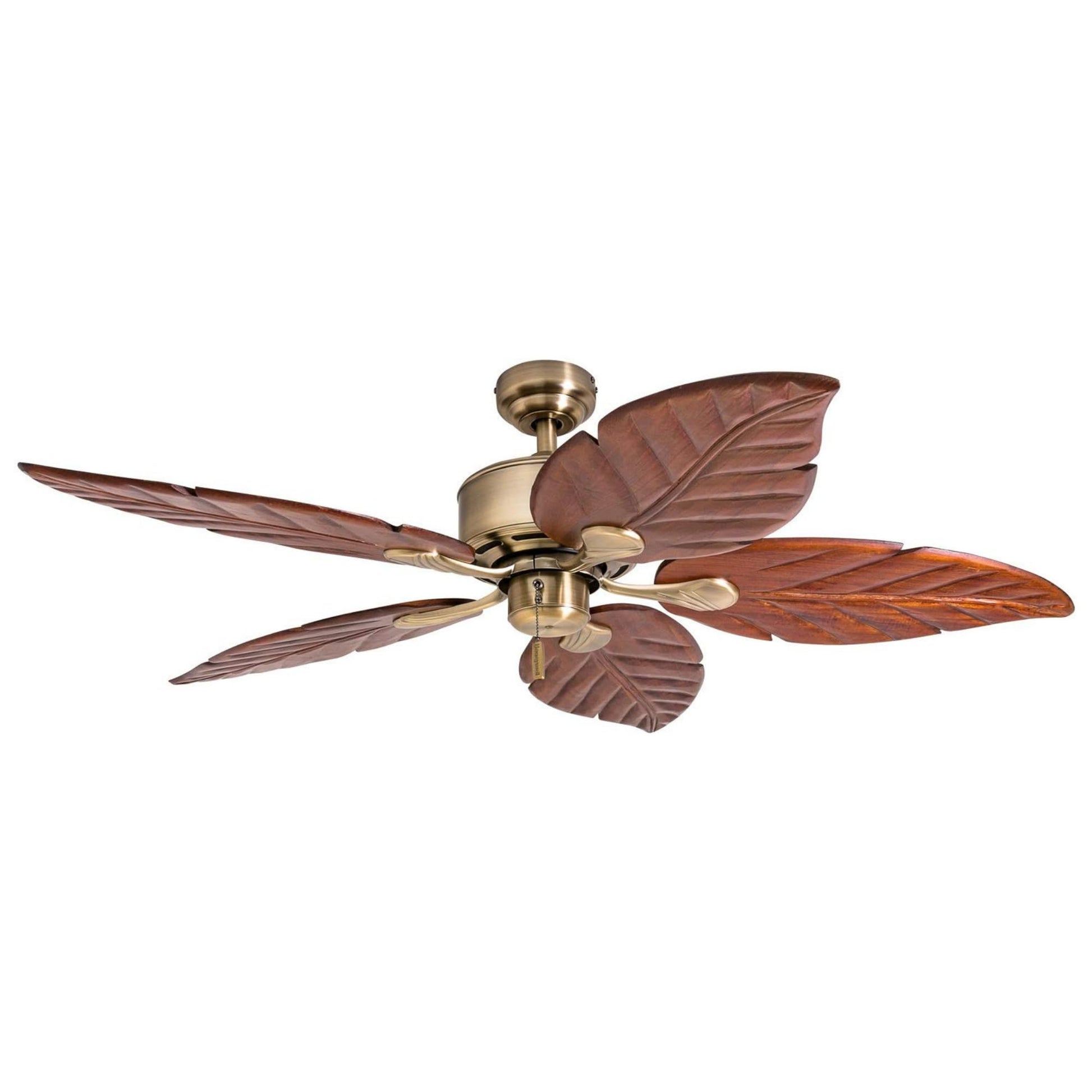 Honeywell Ceiling Fans Royal Palm, 52 Inch Tropical Indoor Ceiling Fan with No Light, Pull Chain, Three Mounting Options, Hand Carved Wooden Leaf Blades - 50502-01 (Bronze) - WoodArtSupply