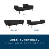 Novogratz Brittany 82 Inch Futon Sofa Bed, Upholstered Couch Sleeper with Tufted Back, Mid-Century Modern, Dark Gray Novogratz