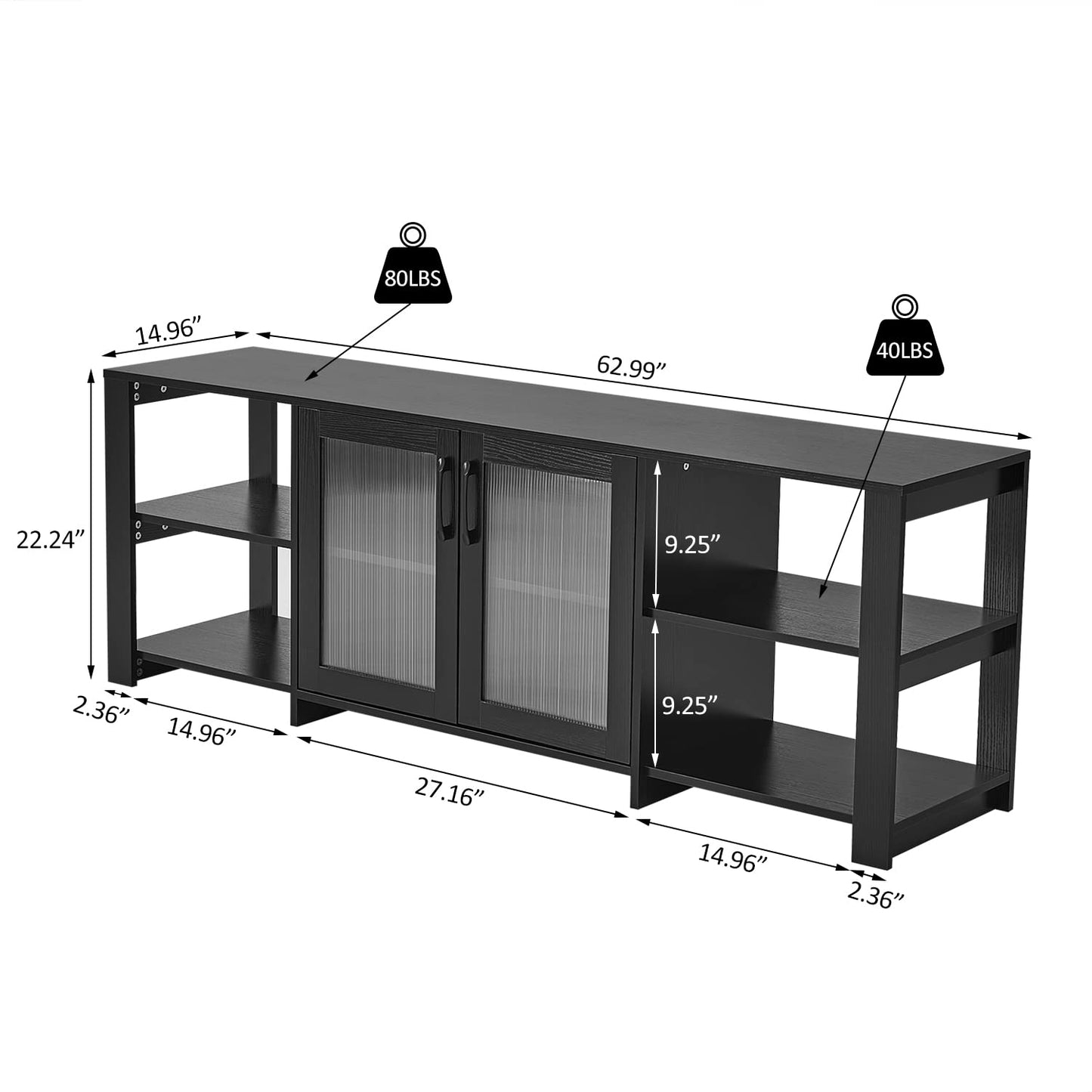 Panana TV Stand for 70 inch TV, Entertainment Center TV Console Table TV Storage Cabinets Media Console with 2 Doors and Open Shelves, 4 Cubby for Living Room Bedroom, Black