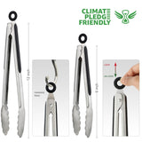 Hotec Stainless Steel Kitchen Tongs Set of 2 - 9" and 12", Locking Metal Food Tongs Non-Slip Grip HOTEC