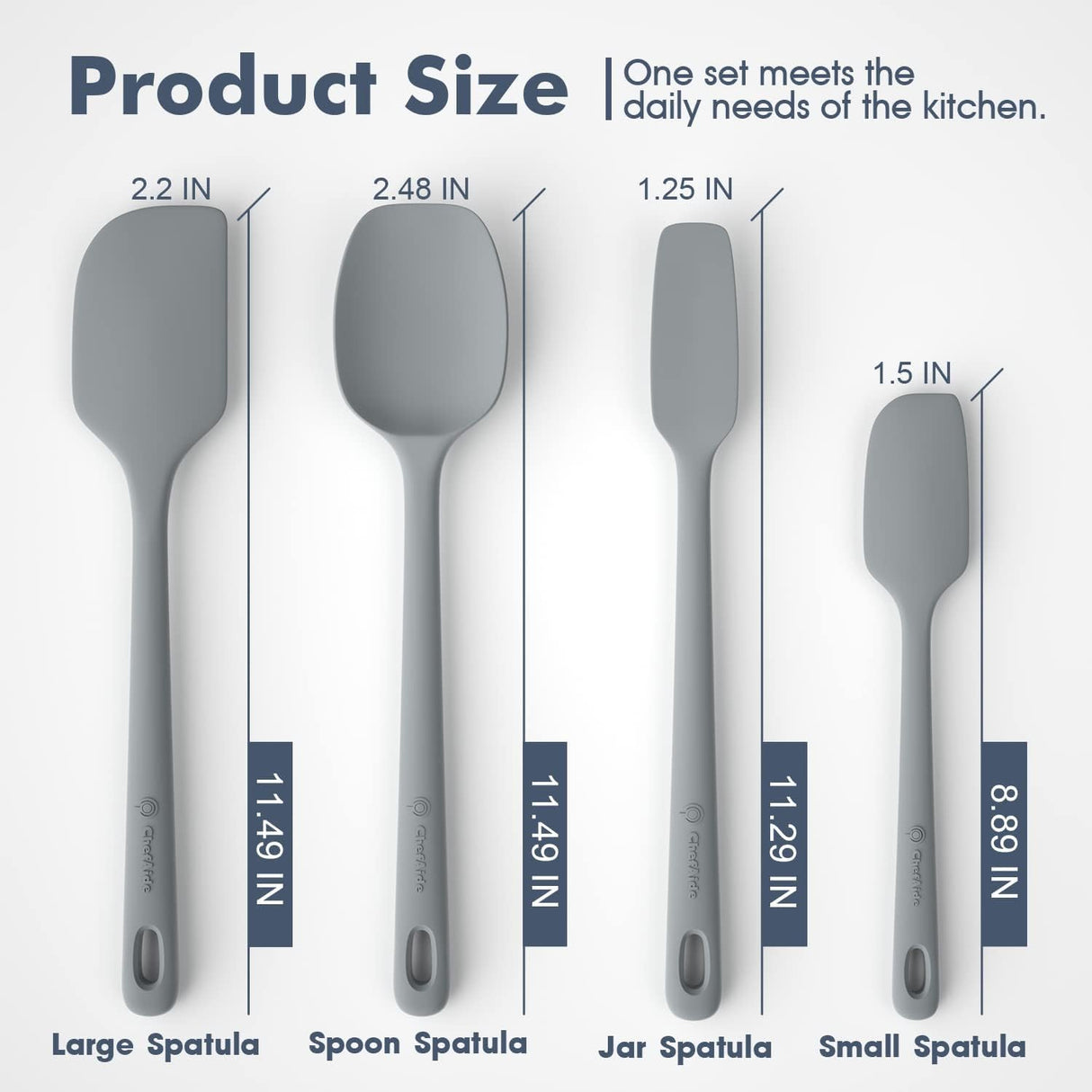 ChefAide 4 Pieces Silicone Spatula Set, Food Grade Rubber Spatula, Upgrade Strong Handle with Ergonomic Grip, Heat Resistant for Nonstick Cookware, Cooking ChefAide