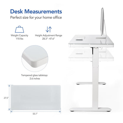 SANODESK Standing Desk with Drawer, Electric Height Adjustable Home Office Desk with Storage & USB Ports, 55 inch White Wood Tabletop/White Frame - WoodArtSupply