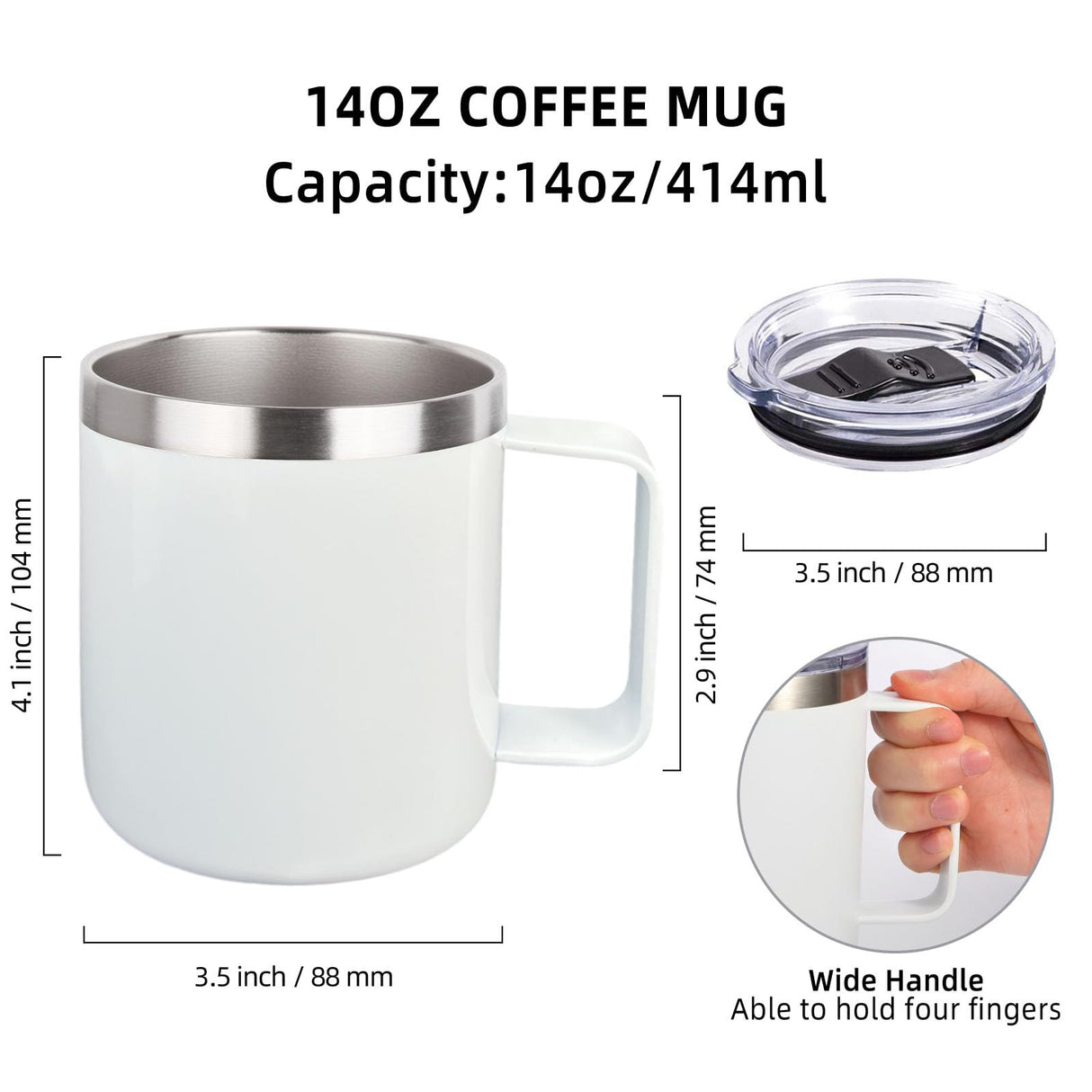 Volhoply 14oz sublimation Insulated Stainless Steel Coffee Mug with Lid Bulk 8 Pack,Double Wall Vacuum Travel Coffe Cup with Handle,Reusable Metal Thermos Tumbler,Camping Mugs Keep Hot(sublimation,8) Volhoply