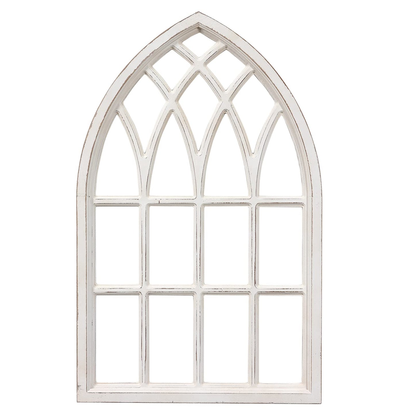 Sintosin Rustic Arched Window Frame 20 x 32 inch, Hanging Distressed White Window Pane Wall Decor, Farmhouse Window Frame Decor, Wooden Cathedral Window Frames for Wall Decor Living Room Christmas