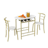 VECELO White & Gold 3-Piece Dining Table Set with Wine Rack for Small Spaces VECELO
