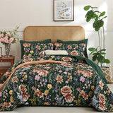 WONGS BEDDING Green Quilt Set King Size, 3 Piece Red Floral Leaves Pattern Botanical Bedding Set, Soft Lightweight Microfiber Bedspread Coverlet with 2 Pillowcases for All Season (104"x90") WONGS BEDDING