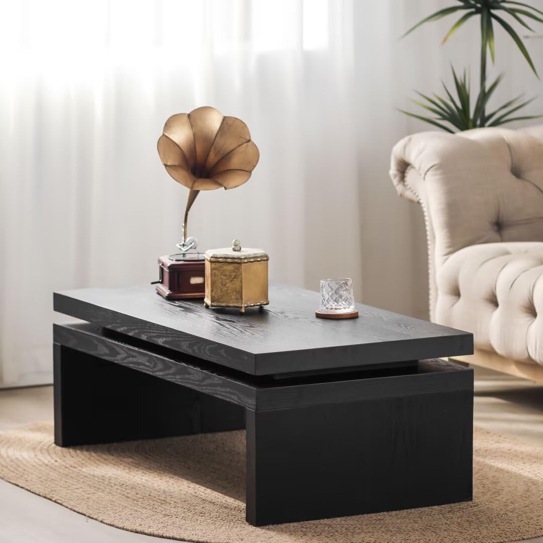 Modern Coffee Table, Black Wooden Coffee Table, Rectangle Cocktail Tea Table for Living Room, 47.6" L* 23.6" W * 16.3" H JIJIWANG