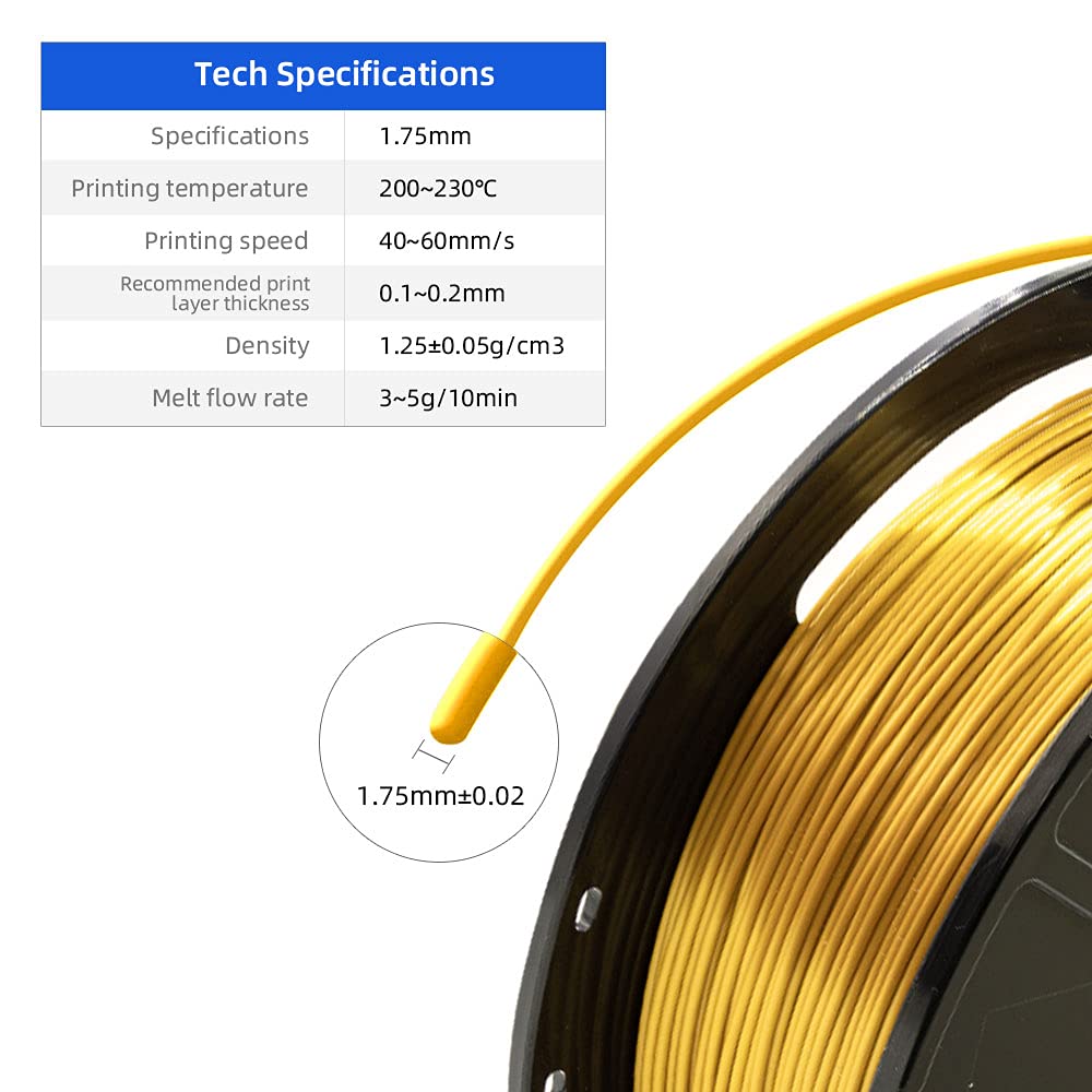 Flashforge 3D Printer Filament Silk PLA 1.75mm 1kg Spool-Dimensional Accuracy +/- 0.02mm (Gold) - WoodArtSupply