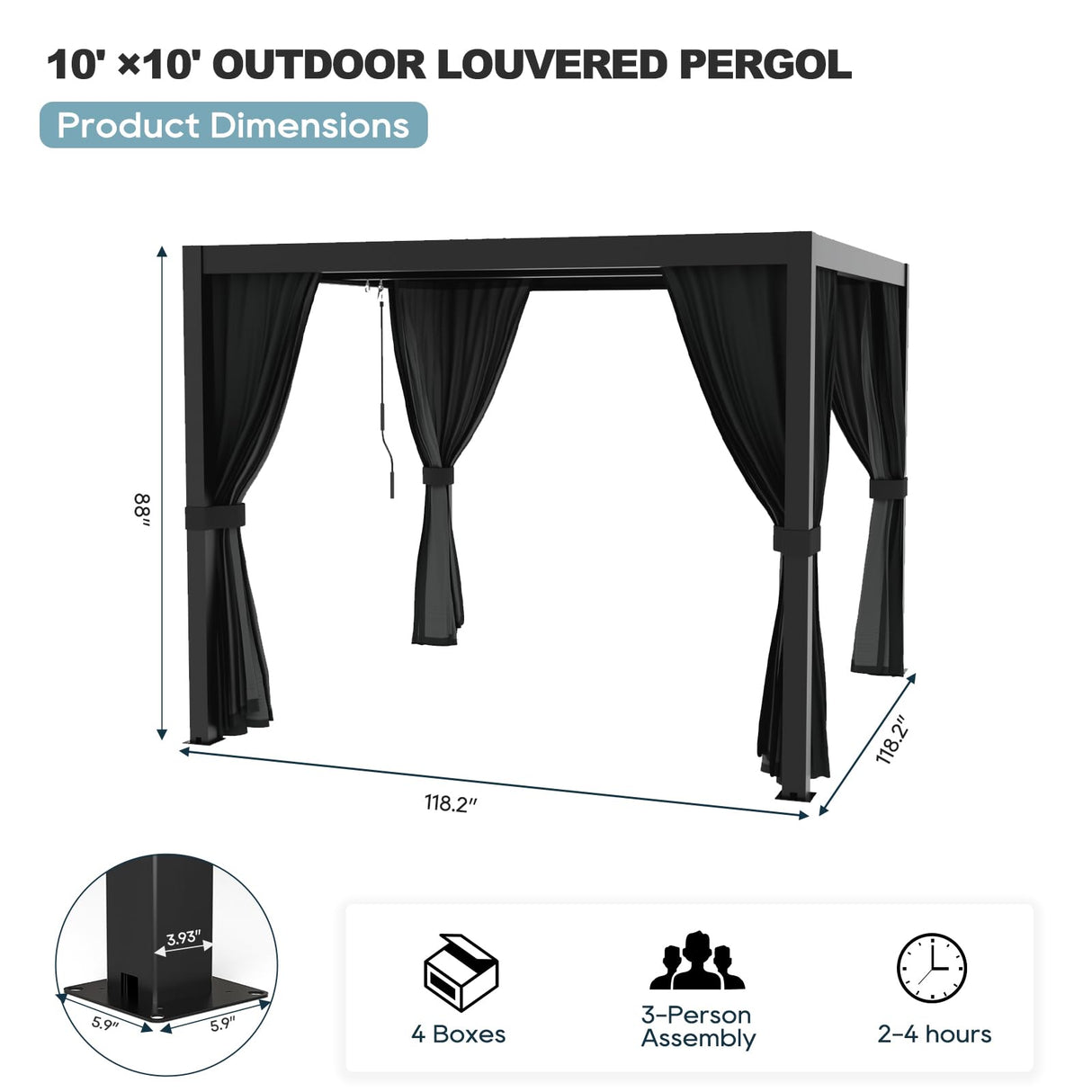 Outdoor Louvered Pergola 10' x 10', Aluminum Louvered Pergola with Adjustable Roof, Adjustable Pergolas for Outdoor Deck, Patio, Lawn & Garden GS CHIER