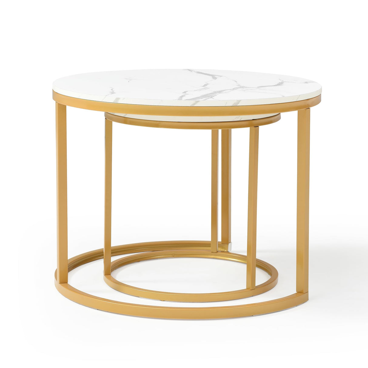 Faux Marble Top Nesting Coffee Tables End Table, Sofa Side Table Set of 2 for Living Room Bedroom Balcony, Stacking Coffee Table with Golden Frame Sirearx