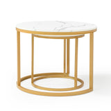 Faux Marble Top Nesting Coffee Tables End Table, Sofa Side Table Set of 2 for Living Room Bedroom Balcony, Stacking Coffee Table with Golden Frame Sirearx
