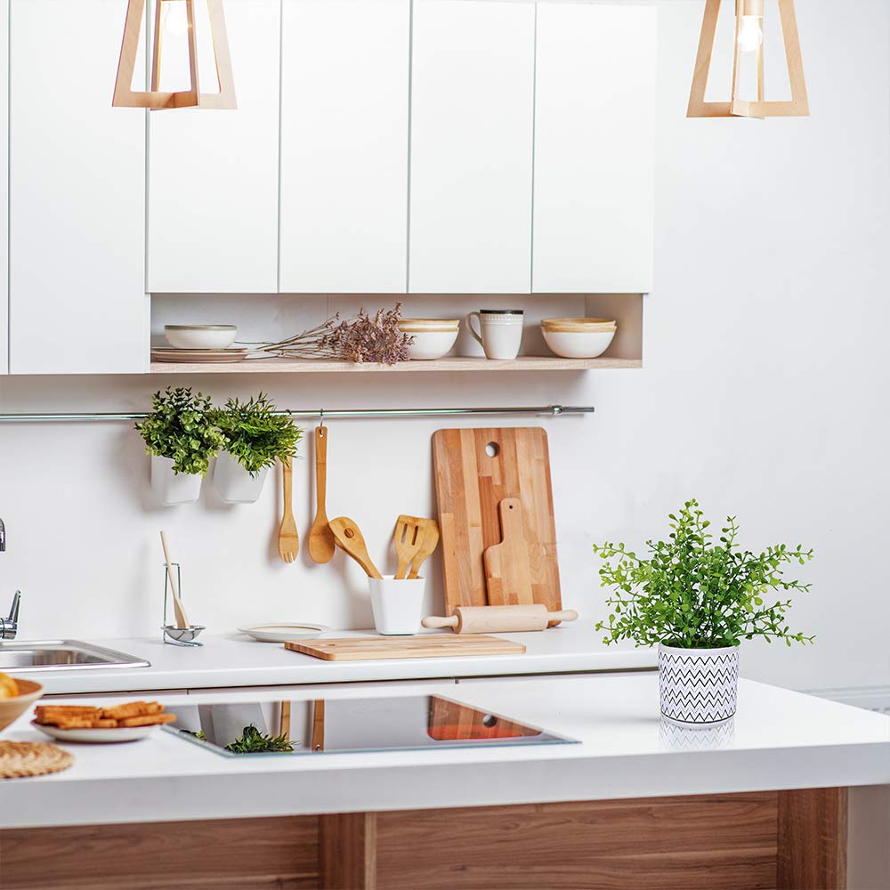 Winlyn 2 Pack Small Potted Eucalyptus Plant Artificial Plants Green Boxwood Rosemary Greenery in Modern Concrete Plant Pots Winlyn