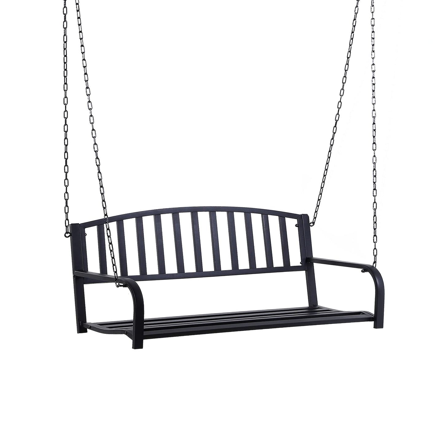 Outsunny 2 Person Front Porch Swing Patio Swing Bench, Outdoor Steel Swing Chair with Sturdy Chains, for Backyard, Deck, 528 lb Weight Capacity, Black - WoodArtSupply