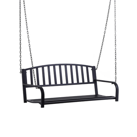 Outsunny 2 Person Front Porch Swing Patio Swing Bench, Outdoor Steel Swing Chair with Sturdy Chains, for Backyard, Deck, 528 lb Weight Capacity, Black Outsunny