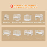 JOYMOR 8-in-1 Convertible Crib with 2" Mattress, Convert from Bassinet, Mid Crib to Full Size Crib, Height Adjustable, Easily Convert to Toddler Bed JOYMOR