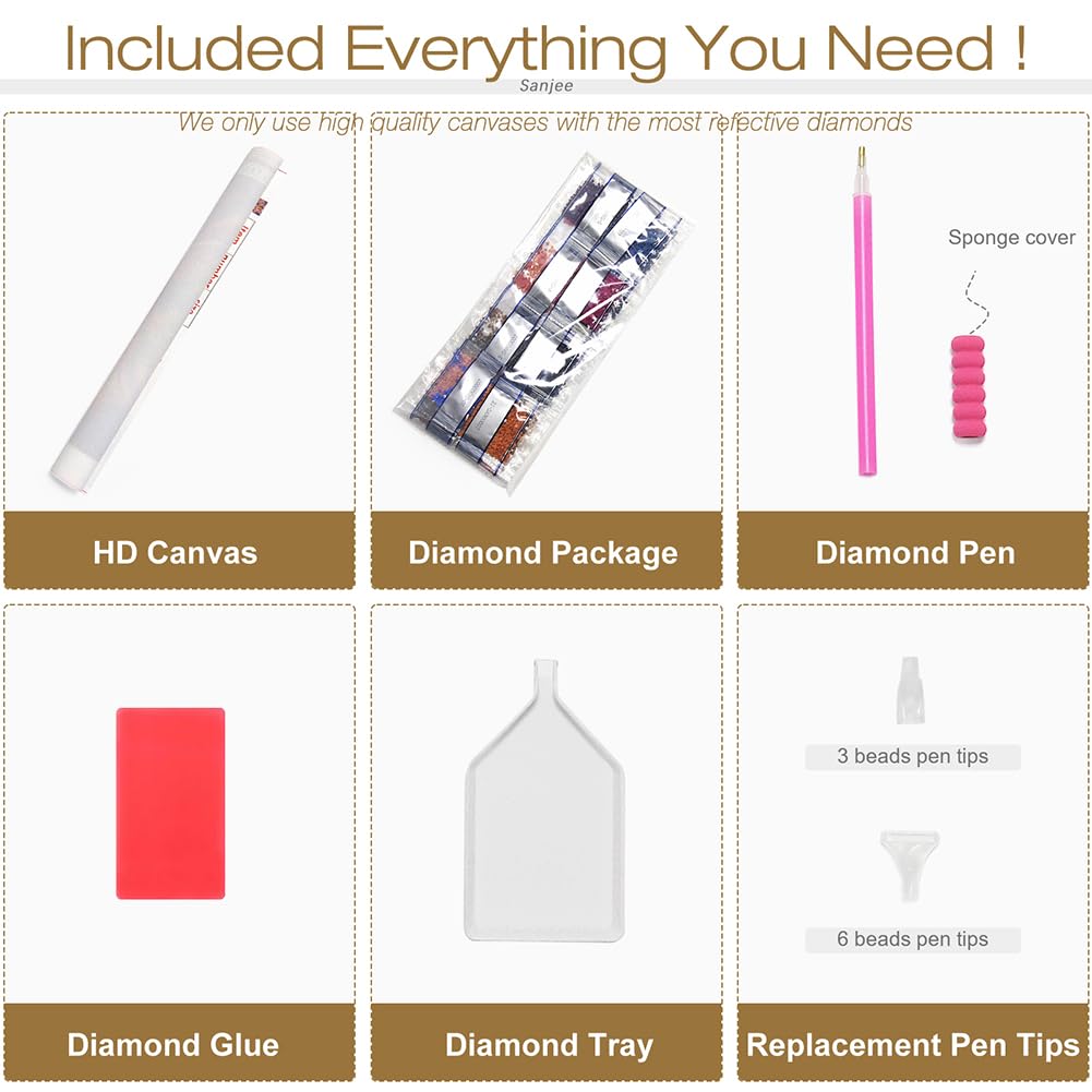 Sanjee Sunflower Diamond Art Painting Kits for Adults Beginner, American Flag 5D DIY Round Full Drill Gem Art Crafts for Home Wall Decor Gift, 12x16inch Sanjee