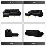 OUYESSIR L Shaped Sectional Sofa Couch, 3 Seat Velvet Sofa with Ottoman and Pillows, Upholstered Comfy Couch Sleeper for Living Room, Bedroom, 91 inches (Black) OUYESSIR