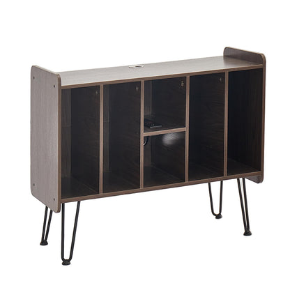 Alessing Large Record Player Stand, Record Player Stand with Vinyl Storage, Mid-Century Record Player Table with 6 Cabinet Holds Up to 200 Albums for Living Room Bedroom Office, Walnut Brown