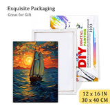 Natuyalo Framed Paint by Numbers Kit for Adults - Sailboat DIY Adult Paint by Number Kits Sunset Landscape Acrylic Canvas Painting for Adults Beginners Art Crafts with Frame, 12x16 Inch Natuyalo