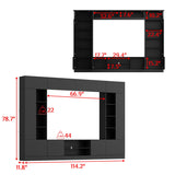 WOODTIME 114" Large Wall Unit Entertainment Center with Bookshelves, Lights and 18 Shelves, Modern 4-Piece TV Stand Media Console Table with Bridge Cabinet for Living Room & Home Theater, Black WOODTIME