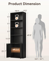 Casaottima Bookshelf and Bookcase with Doors, Floor Standing 6-Tier Shelf Display Storage Shelves, Tall Bookcases for Home Office, Living Room, Black Casaottima