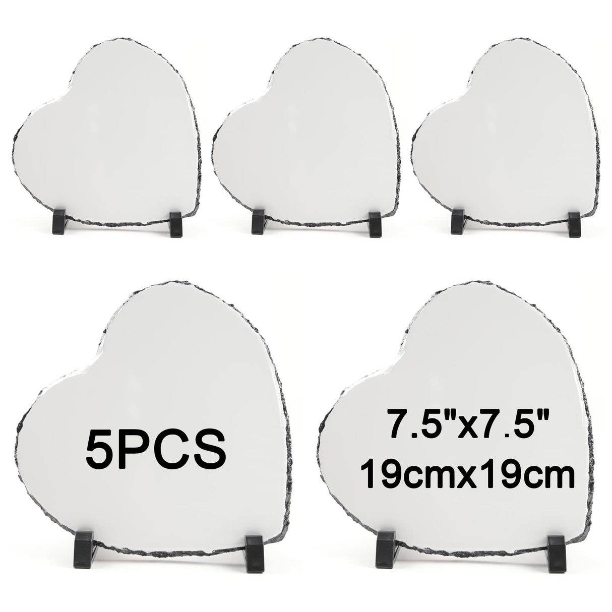 ORJ 5 Pack Sublimation Slate Blanks 7.5x7.5 Inch heart Custom Stone Slate Picture Frame Heat Transfer Rock Photo Plaque with Display Stand Decoration for Desktop Souvenir ORJ