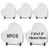 ORJ 5 Pack Sublimation Slate Blanks 7.5x7.5 Inch heart Custom Stone Slate Picture Frame Heat Transfer Rock Photo Plaque with Display Stand Decoration for Desktop Souvenir ORJ