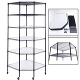 Bonnlo 6-Tier Rolling Heavy Duty Commercial Polygonal Corner Shelf Wire Shelving Unit Adjustable Storage Rack Free Standing Garage with 5 Wheels 26 4/5" L x 26 4/5" W x 71" H Inches (Black) Bonnlo