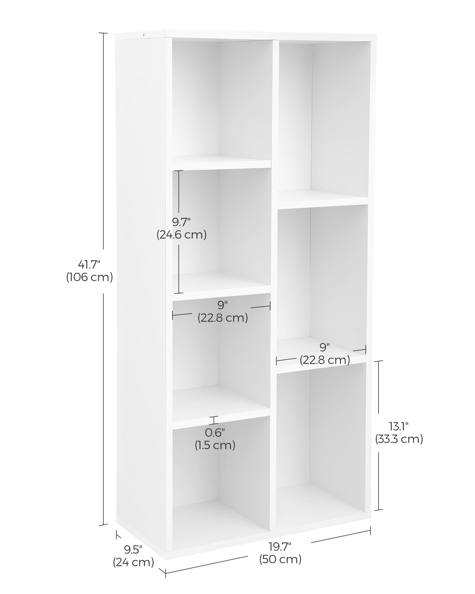 VASAGLE 7-Compartment Freestanding Bookcase - Space-Saving White Bookshelf for Living Room, Bedroom, and Home Office - WoodArtSupply