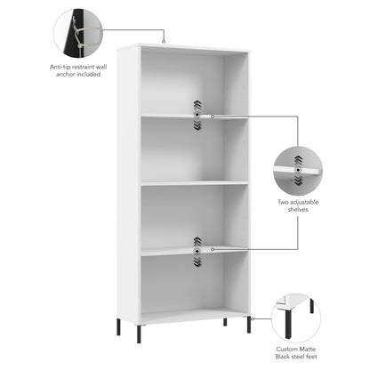 Essence 4 Shelf Bookcase in White by Bush Furniture | Versatile Storage for Home and Office - WoodArtSupply