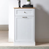 Trash Cabinet Tilt Out Freestanding, Pet Proof Kitchen Trash Cabinet Laundry Hamper with Cutting Board, Wood Garbage Recycling Station Hideaway Trash Holder Drawers (1, White) Gitua