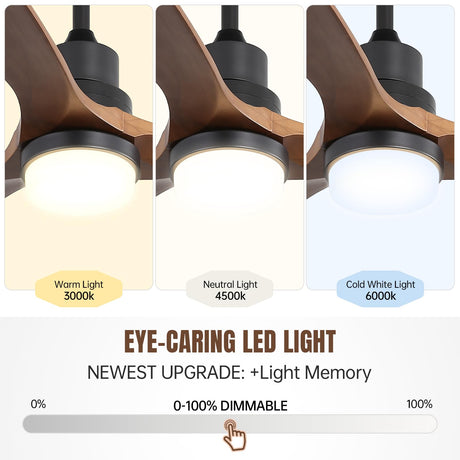 CACI Mall 60" Wood Ceiling Fan with Light,Outdoor for Covered Patios,LED,Remote,Solid Wood,Walnut Blades,Oil Rubbed Bronze Ceiling Fan for Living Room Kitchen Bedroom Family Dining Noiseless CACI Mall