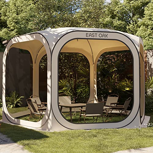 East Oak Screen House Tent Pop-Up, Portable Screen Room Canopy Instant Screen Tent 12 x 12 FT with Carry Bag for Patio, Backyard, Deck & Outdoor Activities, Beige EAST OAK