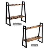 MyGift 2 Tier Rustic Brown Solid Wood Champagne Flute Stand with Industrial Matte Black Metal Frame, Tabletop Stemware Display Rack Fits up to 9 Inch Tall Glasses, Set of 2 MyGift