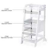 TOETOL Bamboo Toddler Kitchen Step Stool White Helper Standing Tower Height Adjustable with Anti-Slip Protection for Kids Kitchen Counter Learning TOETOL