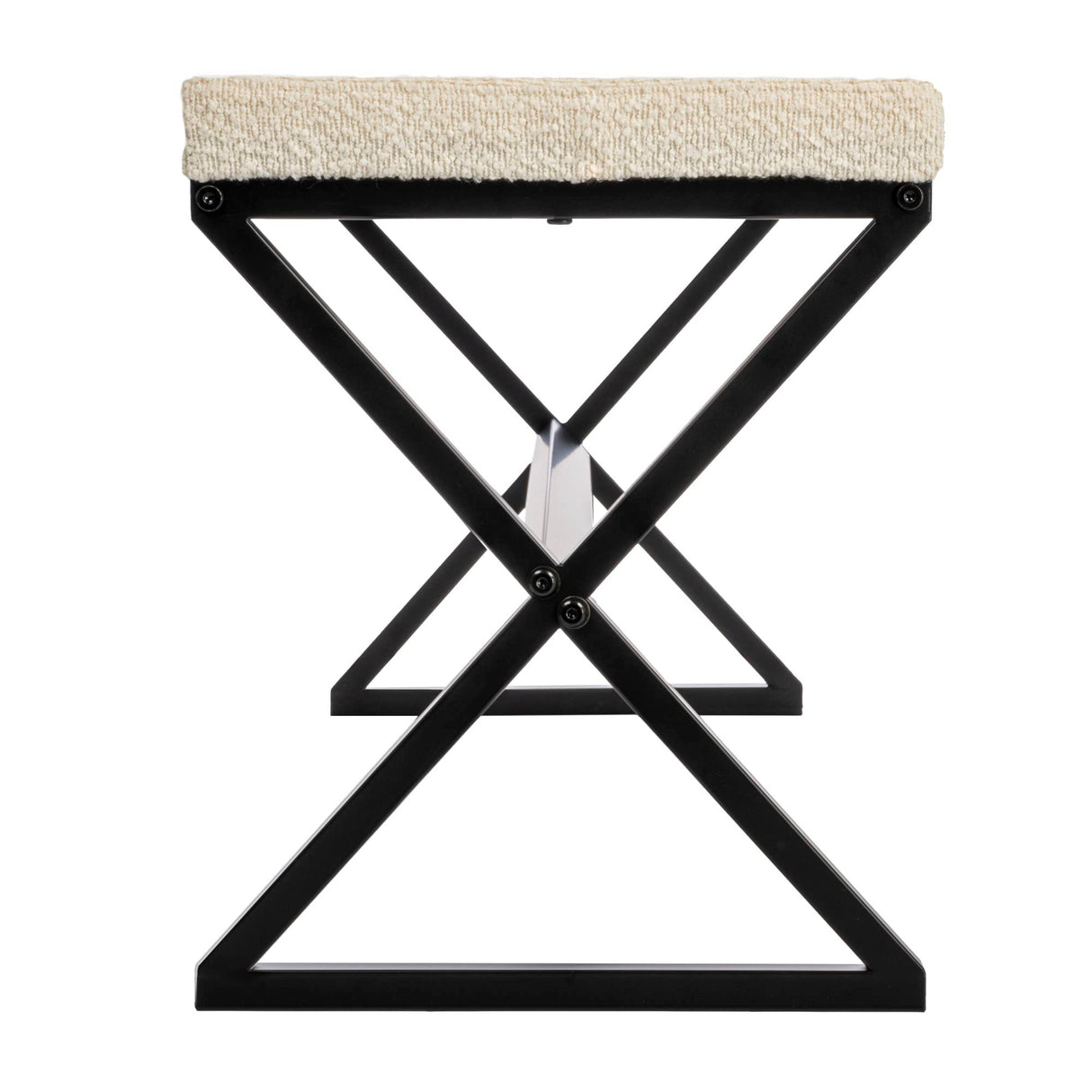 Household Essentials Harper Metal Bench with Boucle Upholstered Cushion, Cream and Black Household Essentials