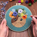 Mozzyyee Embroidery Starter kit, DIY Adult Beginner Embroidery Kits, Including Cloth with Cat Patterns, Colored Threads, Needles, Hoops and Instructions (Blue)
