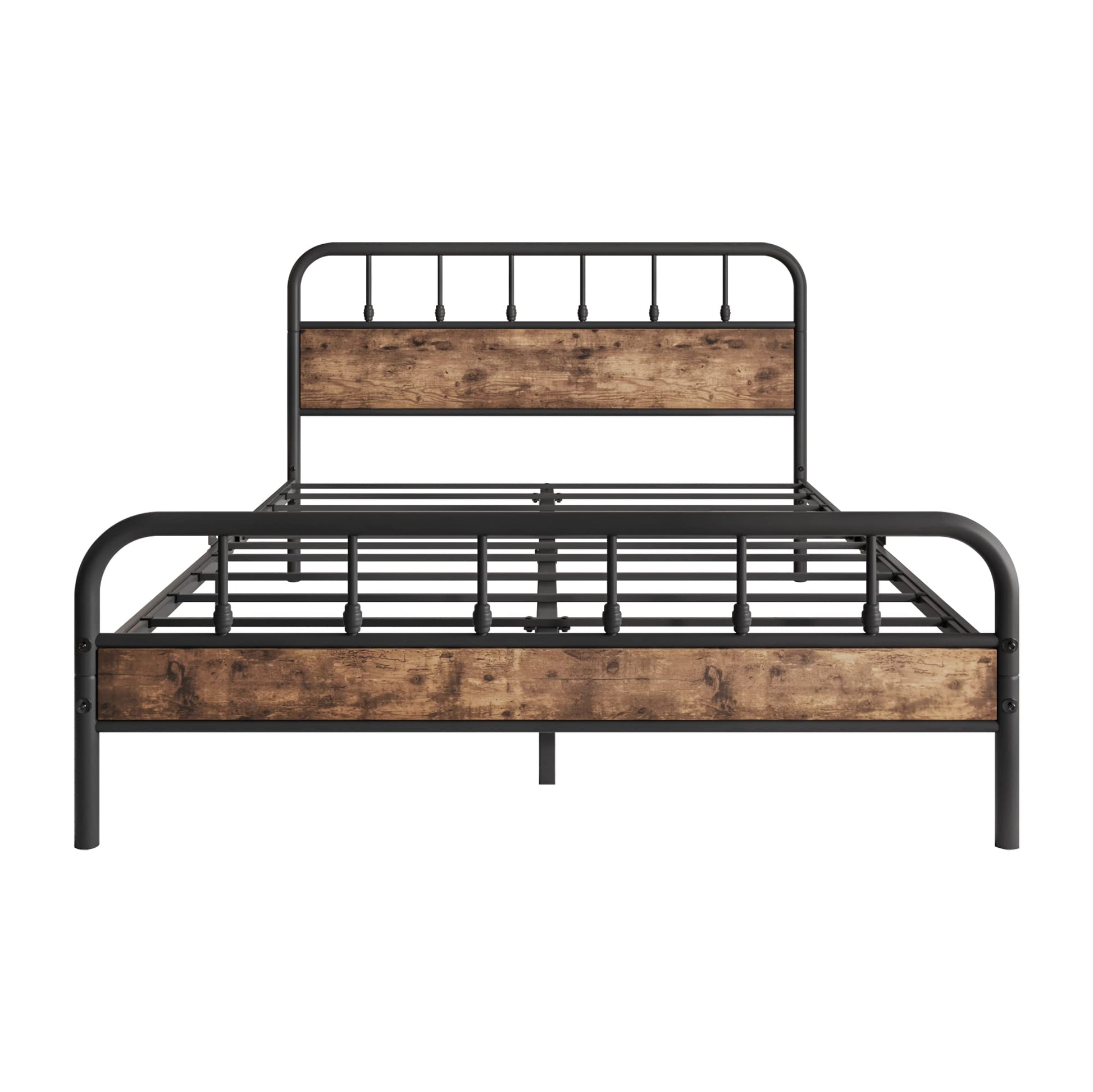 Elegant Home Products Black Queen Bed Frame with Wood Headboard - Sturdy Metal Platform Design, Easy Assembly & No Box Spring Needed - WoodArtSupply