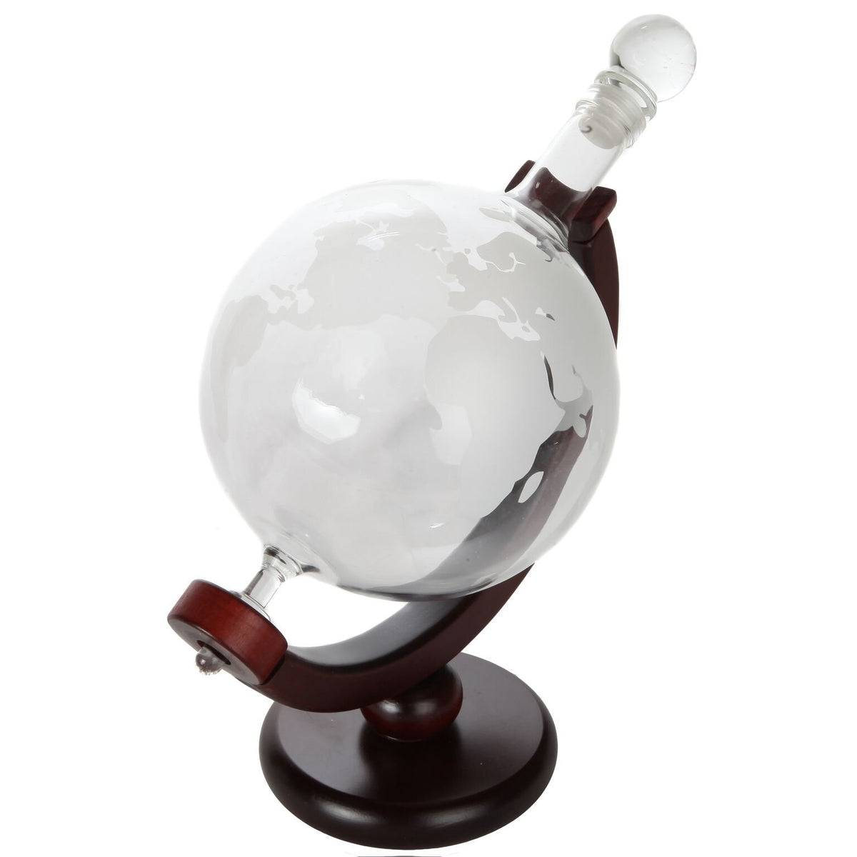Lily's Home World Globe Whiskey Decanter with Dark Finished Wood Stand, Bar Funnel, and 2 Matching Glasses (850 ml) Lily's Home