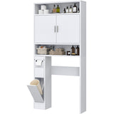 YITAHOME Over The Toilet Storage, Bathroom Storage Over The Toilet, Bathroom Cabinet with Adjustable Shelves, Double Doors, Trash Can Placement Ring, Tissue Box Holder for Bathroom (White) YITAHOME